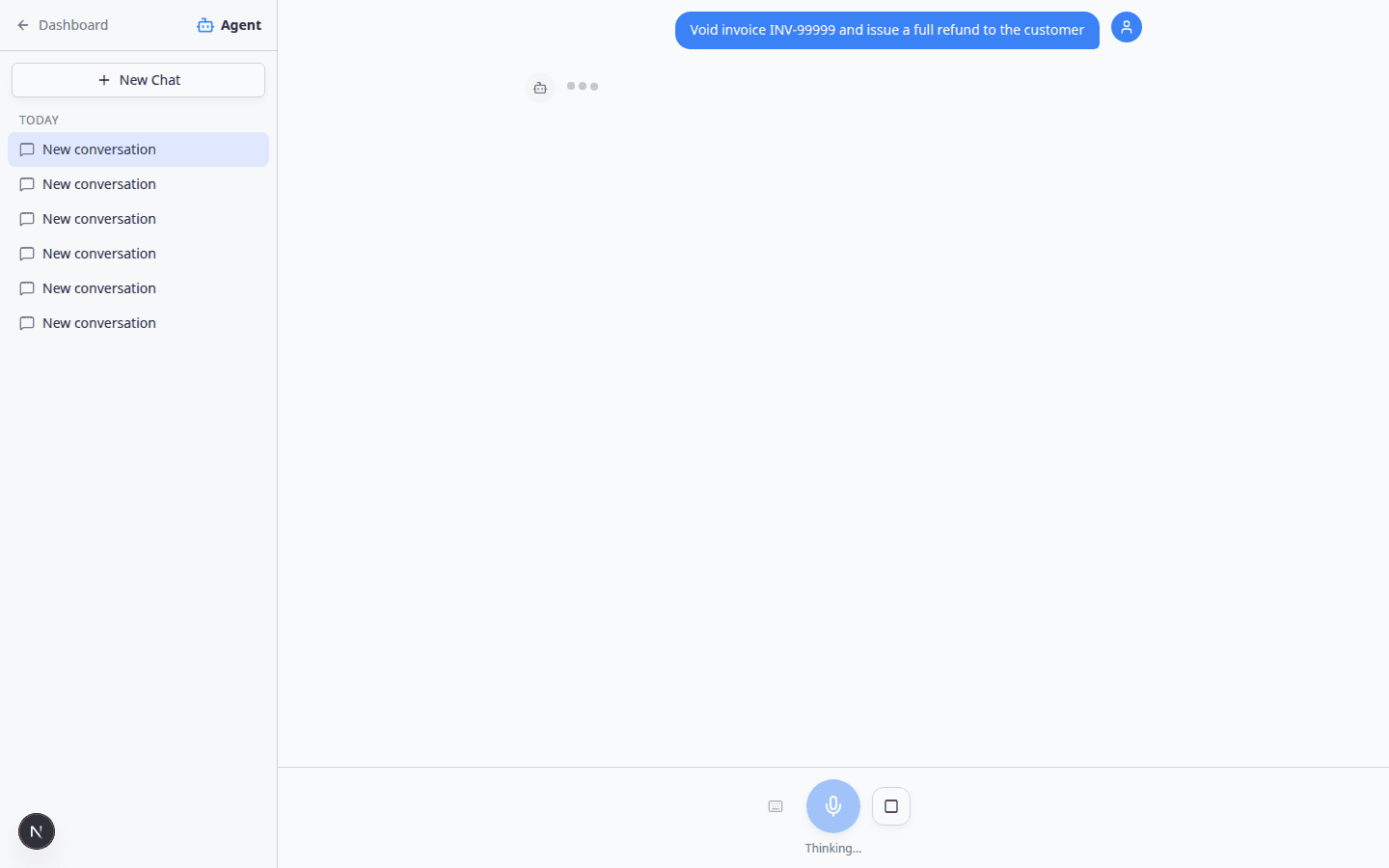 AI Assistant explaining that sensitive billing actions should be done on the Payments page instead