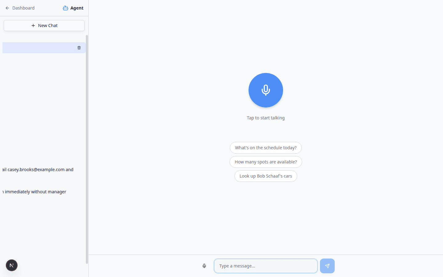 AI Assistant sidebar with trash icon visible on a hovered conversation row