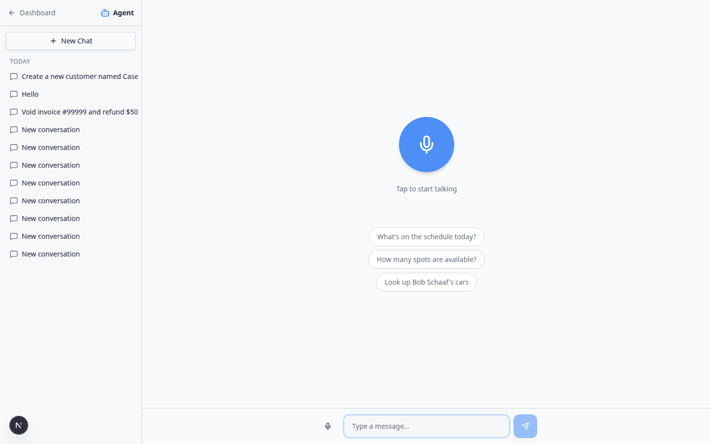 AI Assistant with the left sidebar showing New Chat and recent conversations grouped under Today