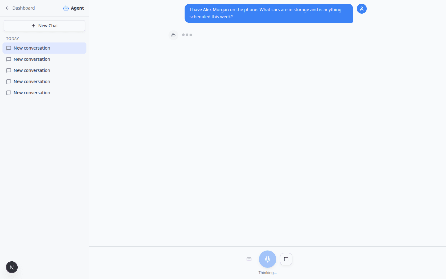 AI Assistant showing vehicle and schedule information for a customer lookup during a phone call