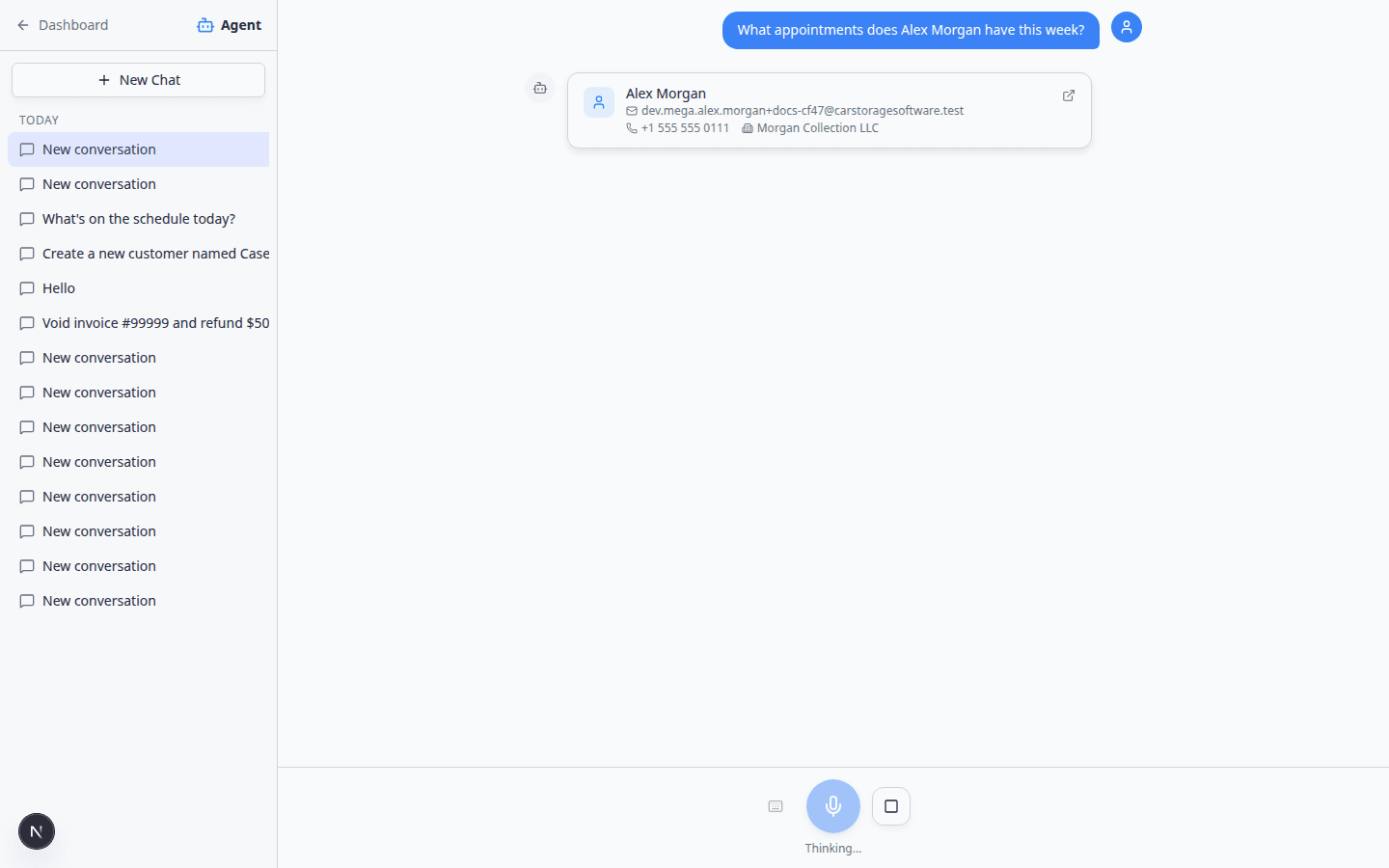 AI Assistant listing Alex Morgan's upcoming appointments for the week