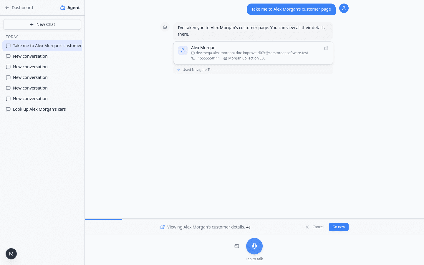 AI Assistant showing a navigation bar with Go now and Cancel buttons