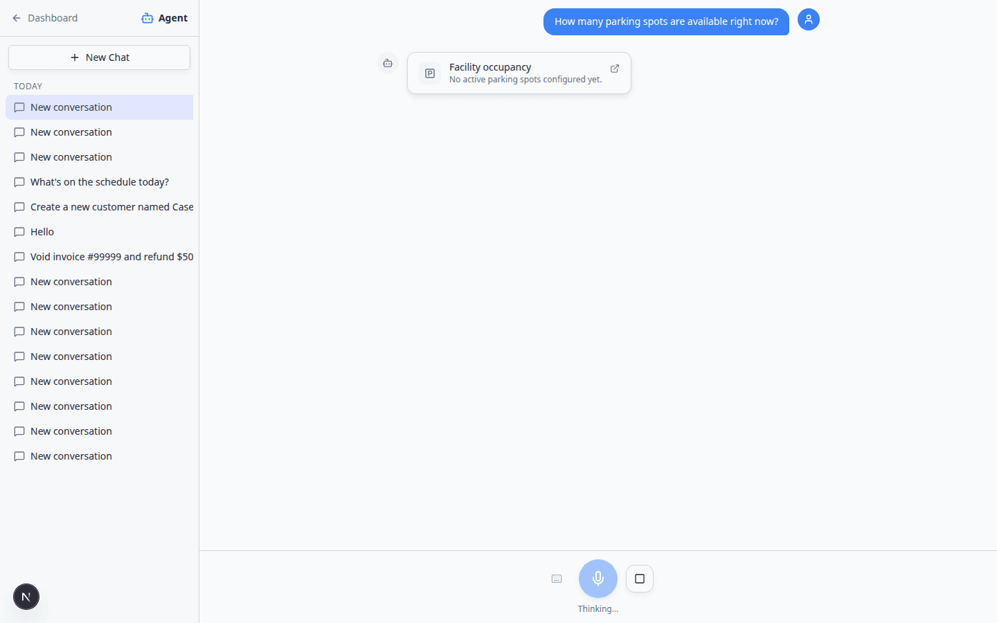 AI Assistant answering a question about available parking spots