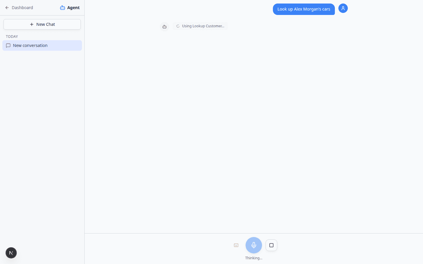 AI Assistant conversation showing vehicles linked to a customer lookup