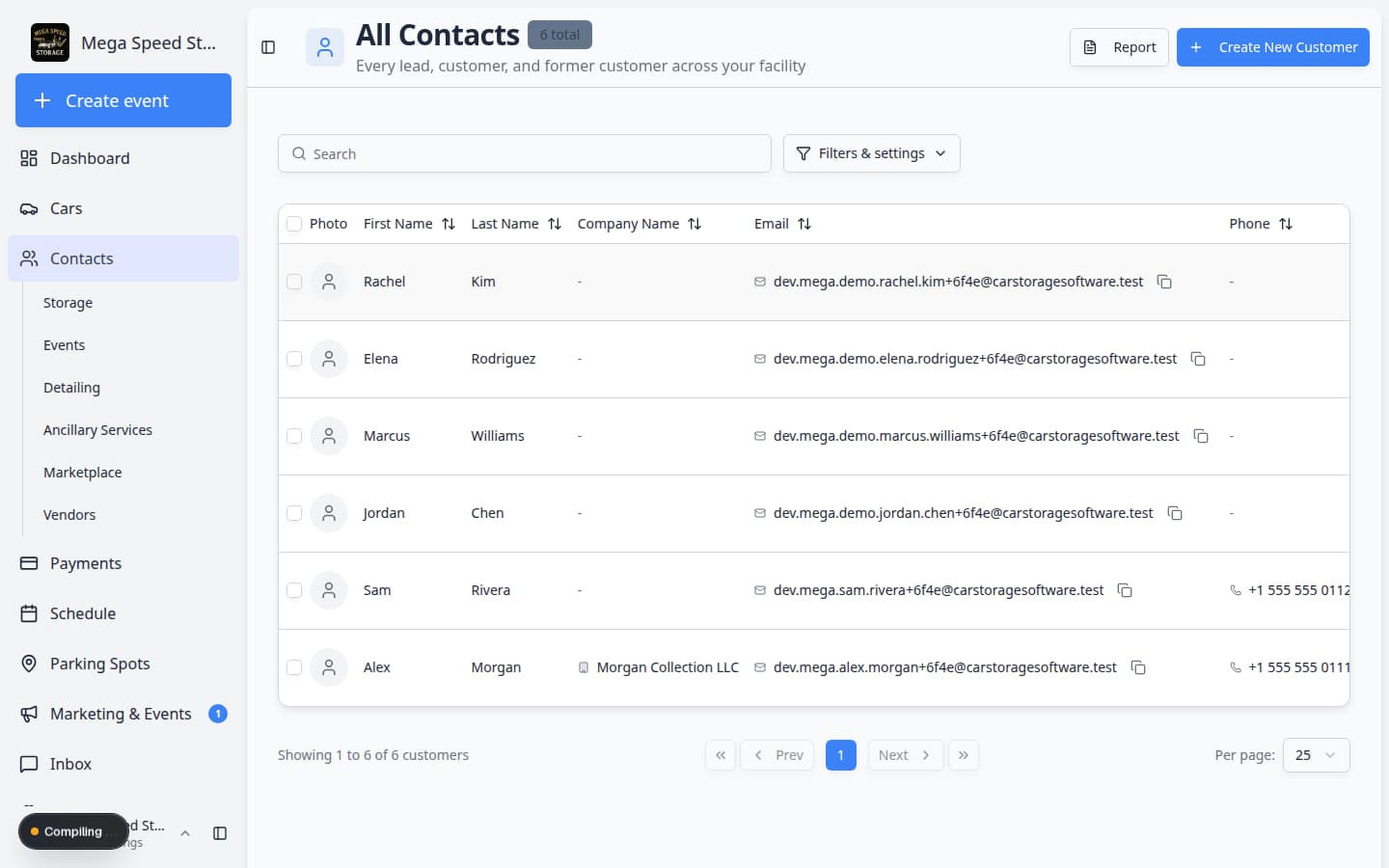 Customer detail page showing contact information and a Customer's Cars section with linked vehicles