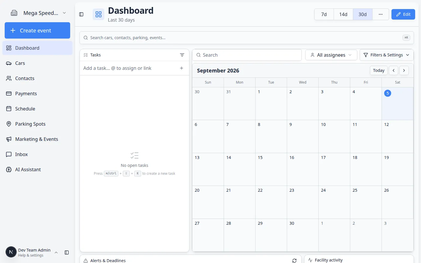 Dashboard facility search entry point