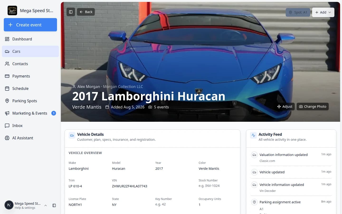 Add note dialog on a car record with Customer visible and Internal only options and a text field