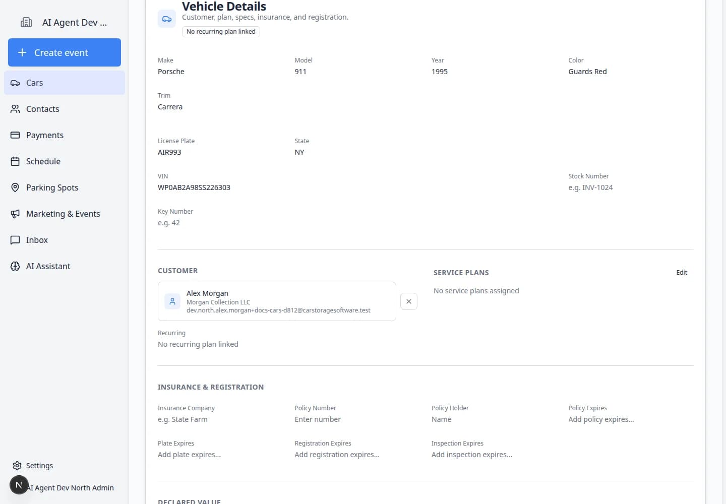 Editable Vehicle Details fields on a car record