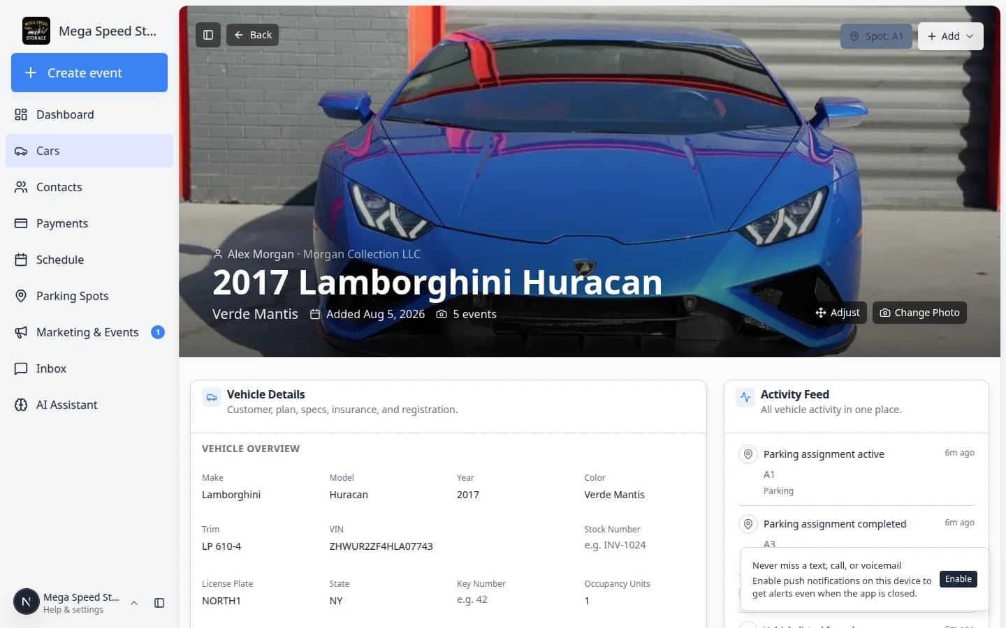 Car photo gallery showing multiple vehicle images from intake and service sessions