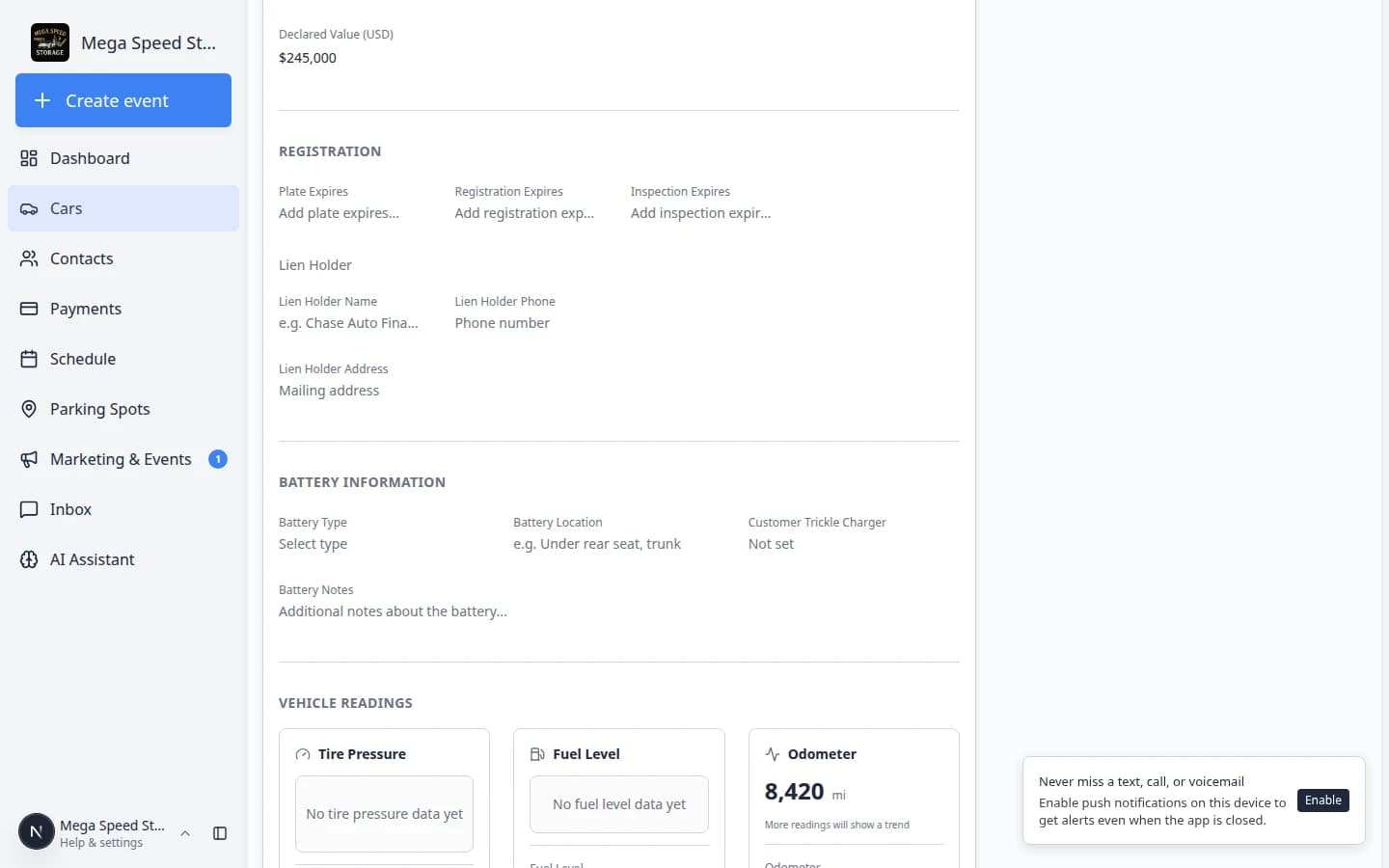 Service Plans section in edit mode showing Plan dropdown, Start date field, Add plan button, and Save Plans button