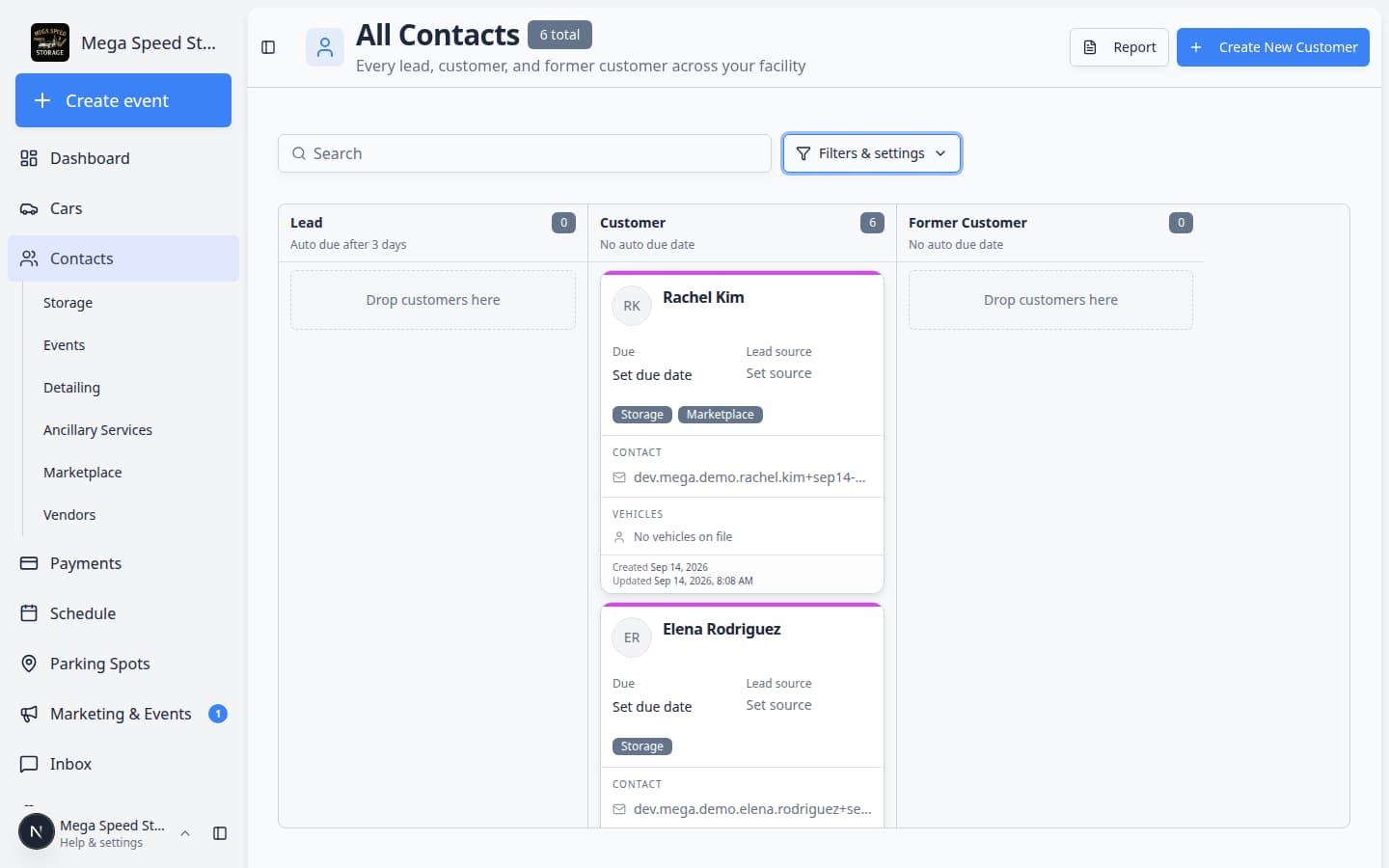 Contacts board view organized by CRM stage