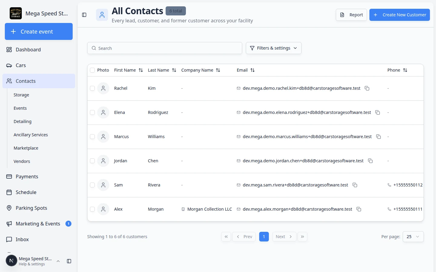 All Contacts page with Filters and Settings open and Status set to Deleted