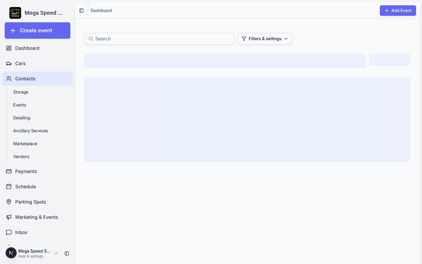 All Contacts list with filters and view controls