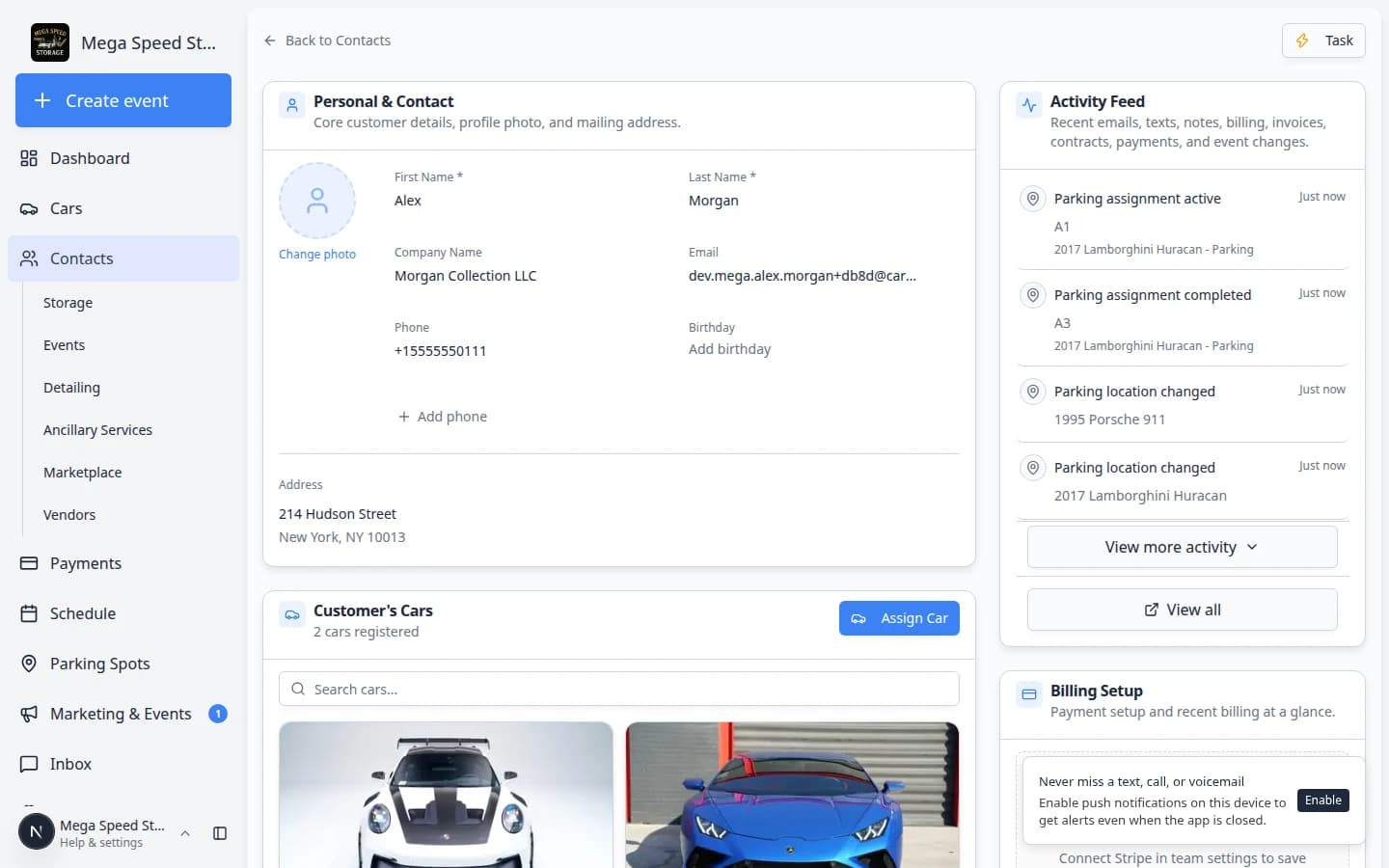 Customer detail page showing personal and contact fields