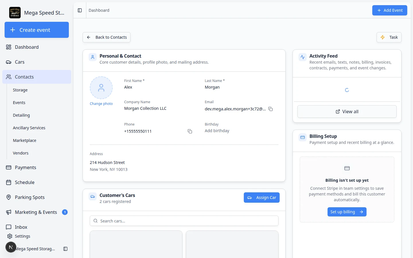 Customer detail page with an inline edit field open for updating contact information