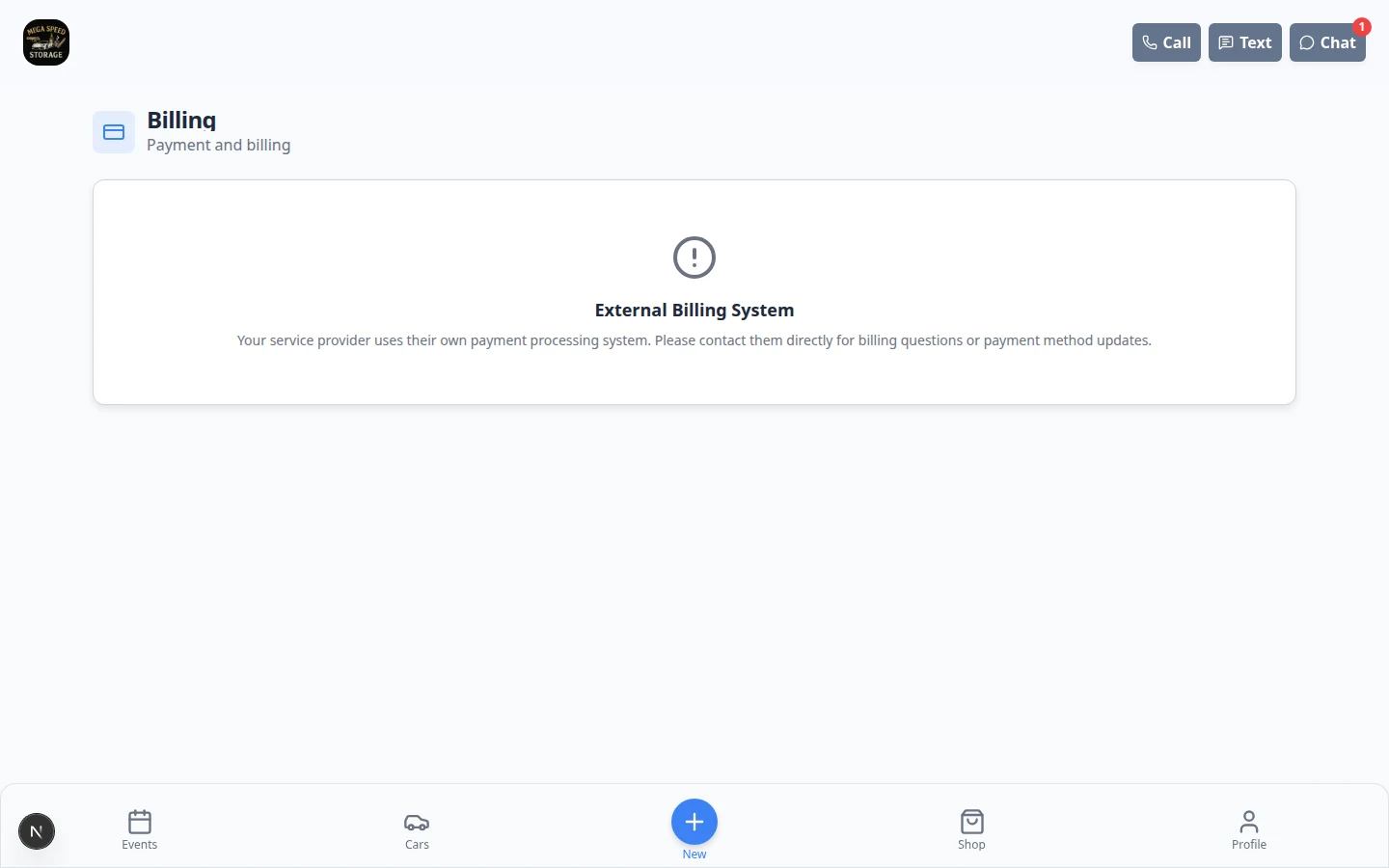 Customer portal Billing page where a customer can view invoices and add a payment method