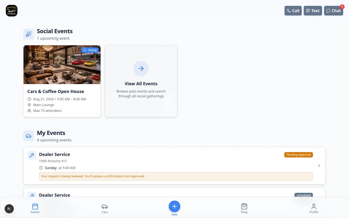 Customer portal Events page as seen by a signed-in customer