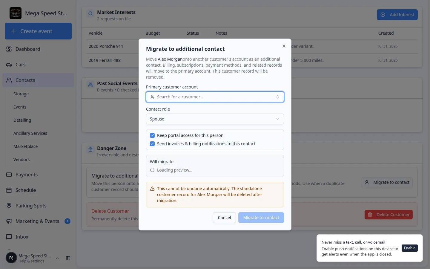 Migrate to additional contact dialog