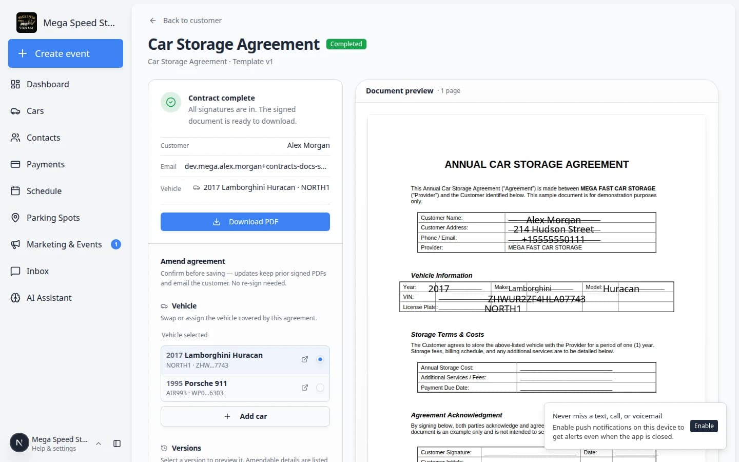 Contract amend manage page with PDF and side tools