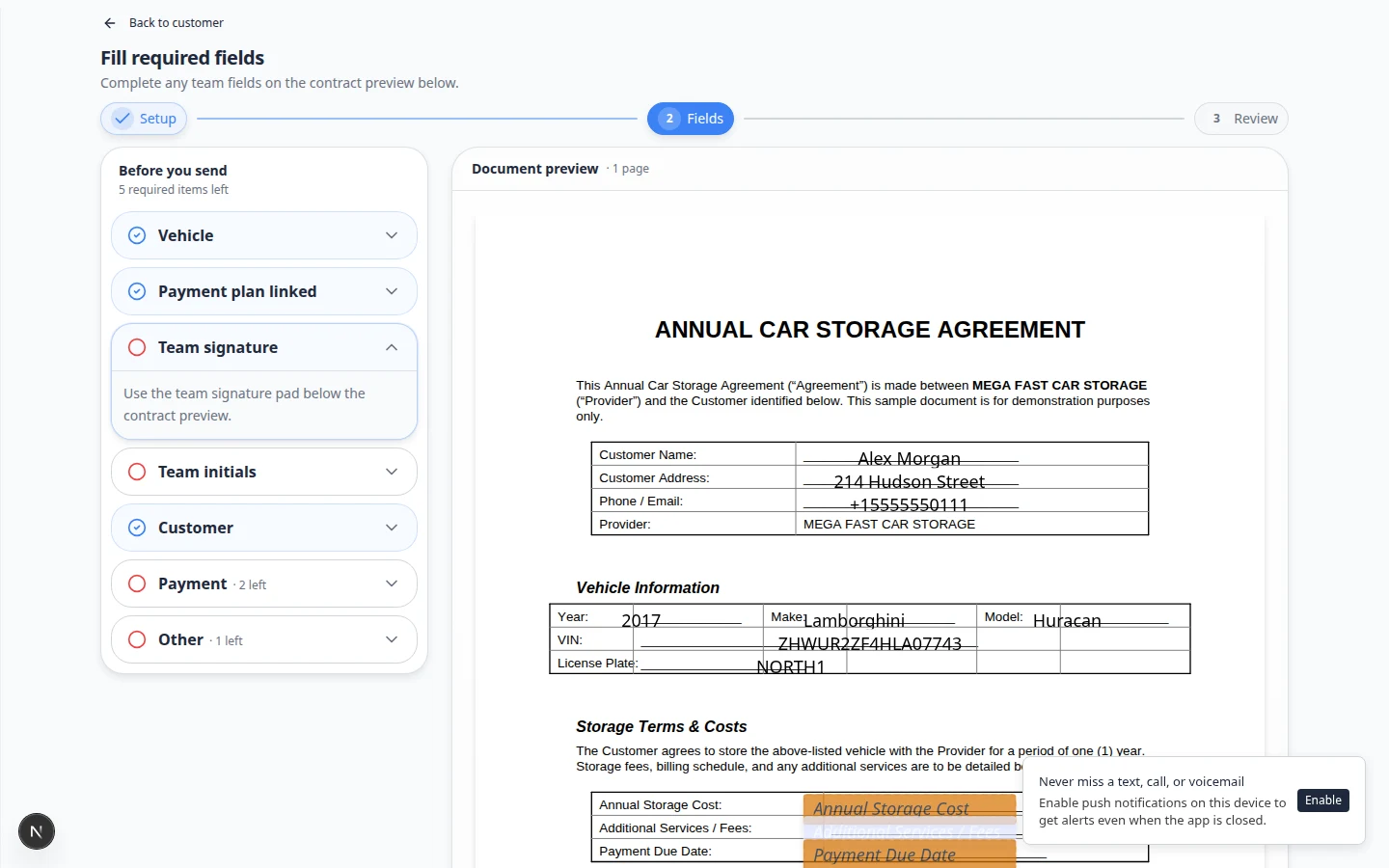 Contract compose fields step with preparation sidebar