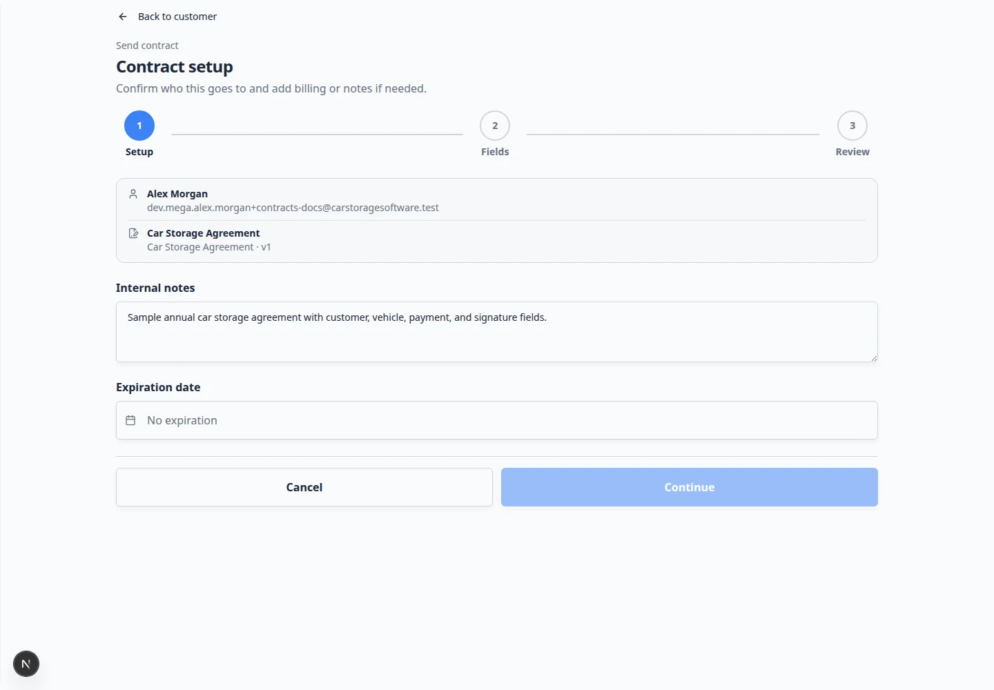 Send contract Fields step with multiple vehicles selected for one signing email
