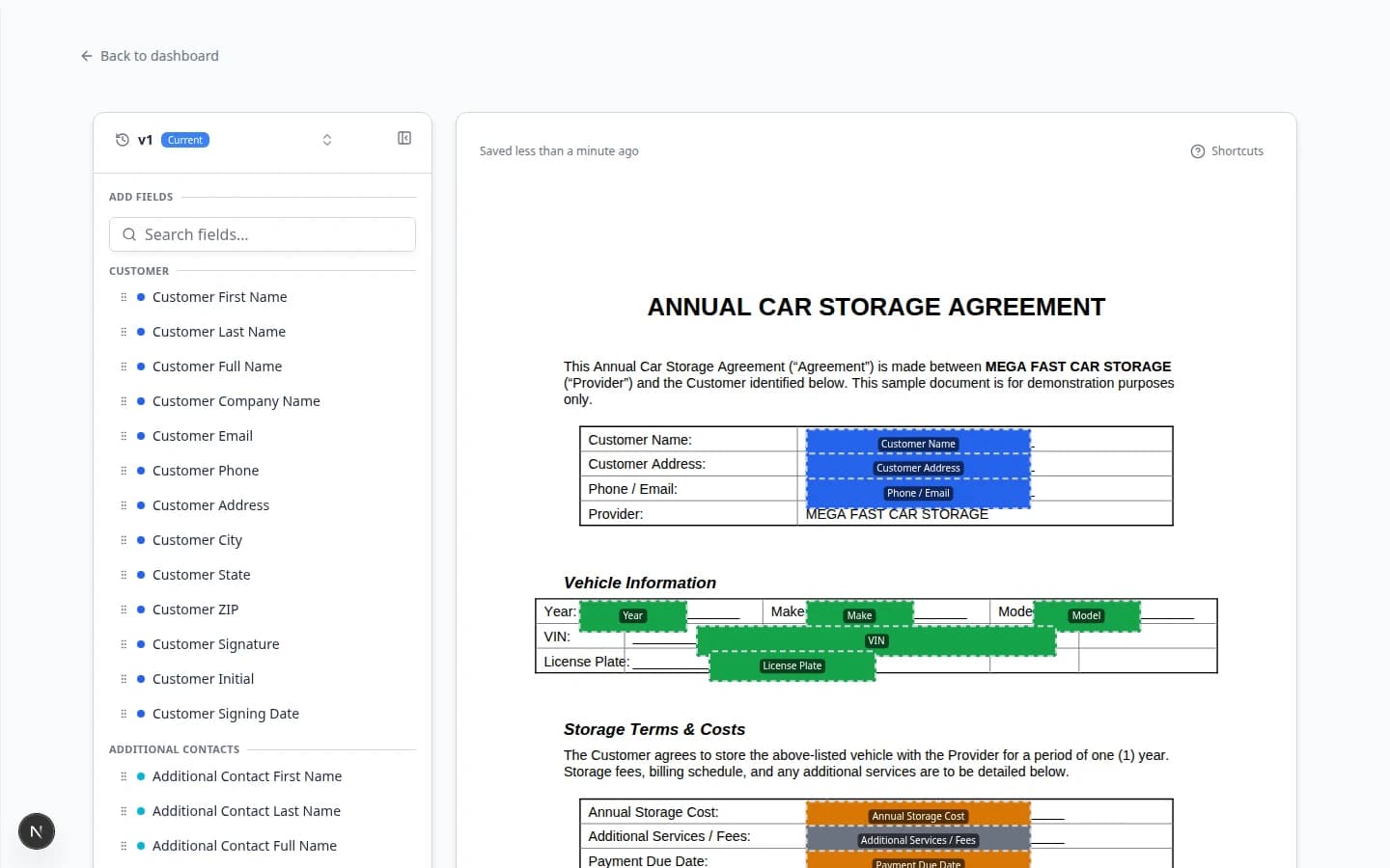 Contract template settings overview