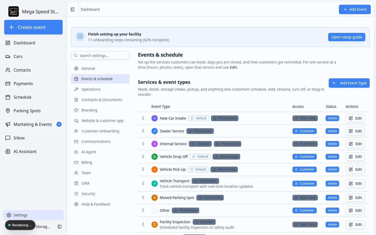 Edit Event Type page showing Require Approval toggle and Designated Approver dropdown in Access and Status