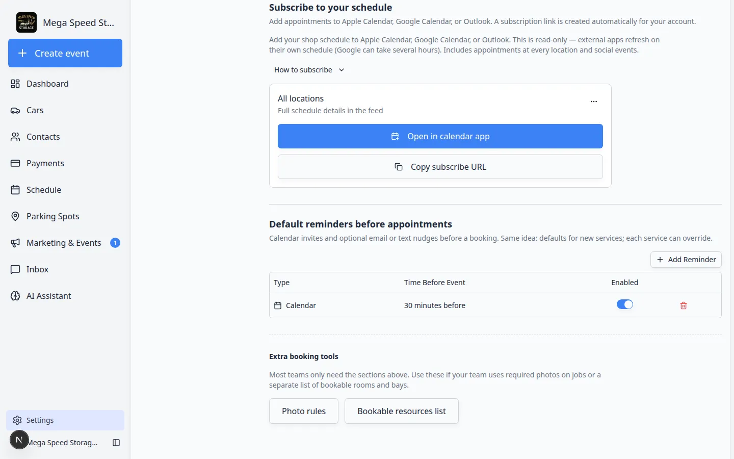 Subscribe to your schedule section with Open in calendar app and Copy subscribe URL buttons