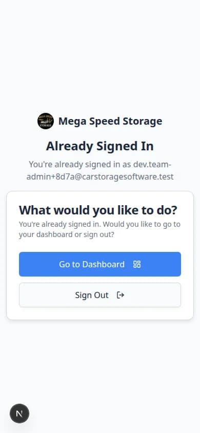 Customer sign-in page on a phone-sized screen showing facility name and email field
