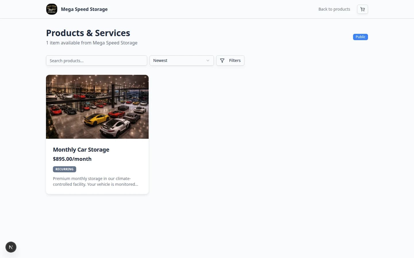 Public marketplace product grid