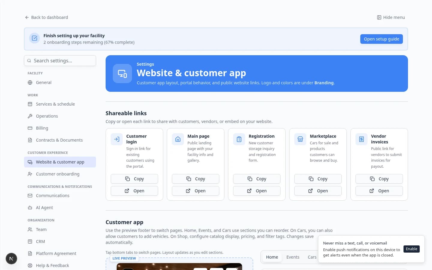 Public page editor with multiple sections