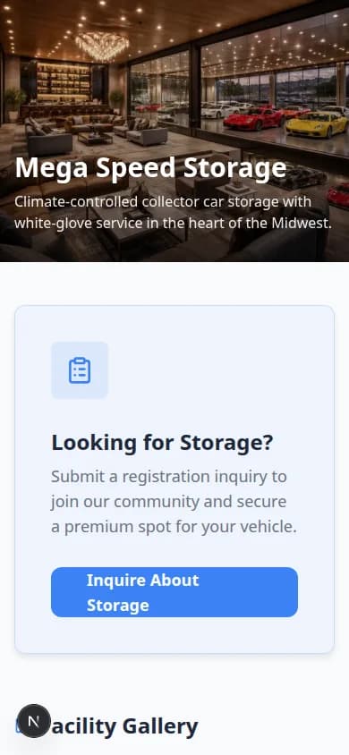 Public facility page on a phone-sized screen showing facility name, services, and action buttons