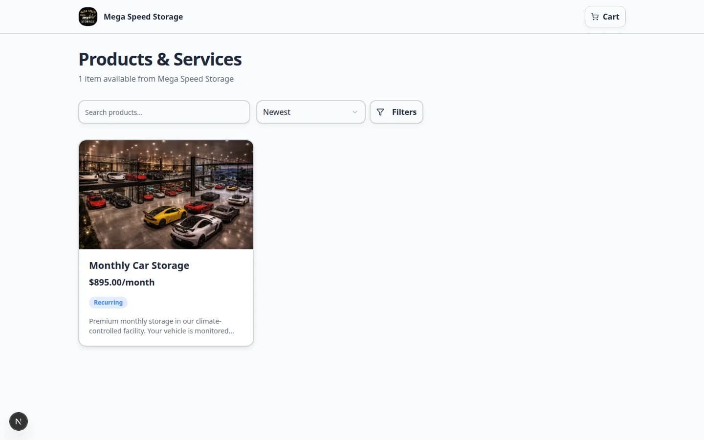 Public product marketplace showing storage plans and purchase options
