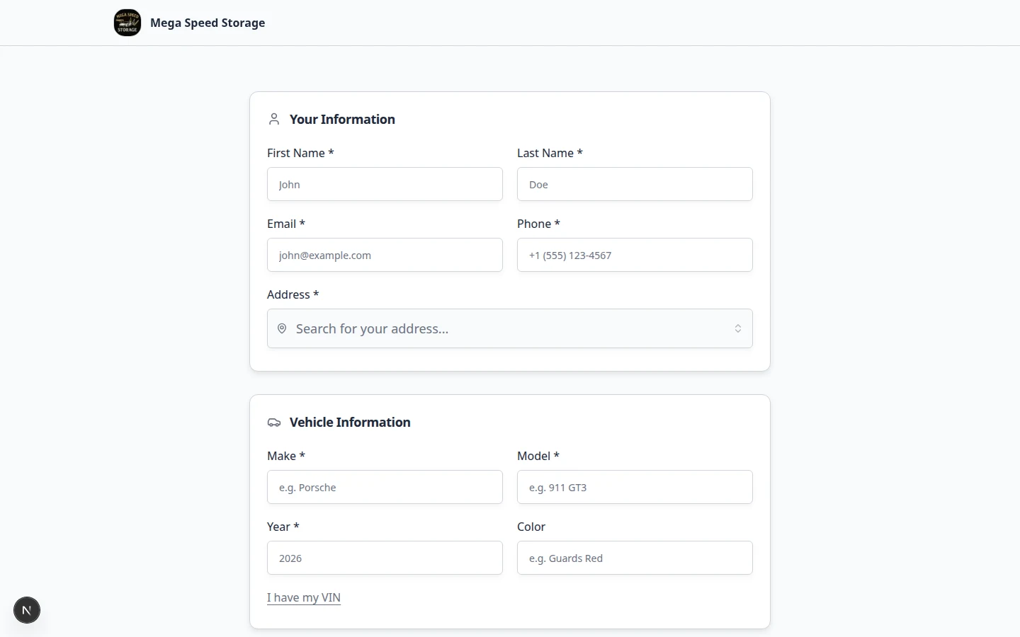 Public registration form with customer information fields and a continue button