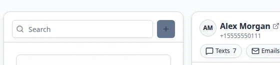 Inbox conversation list header showing the Search field and the plus button for starting a new conversation