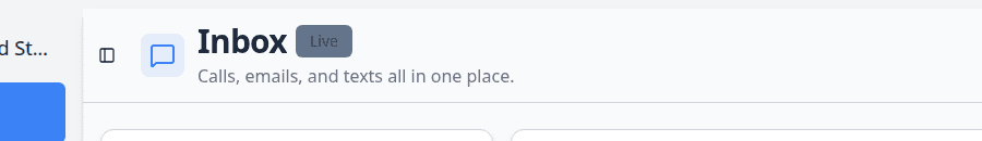 Inbox page header showing the Live badge next to the Inbox title