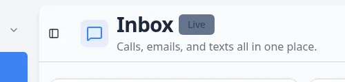 Inbox page header showing the Live badge next to the Inbox title
