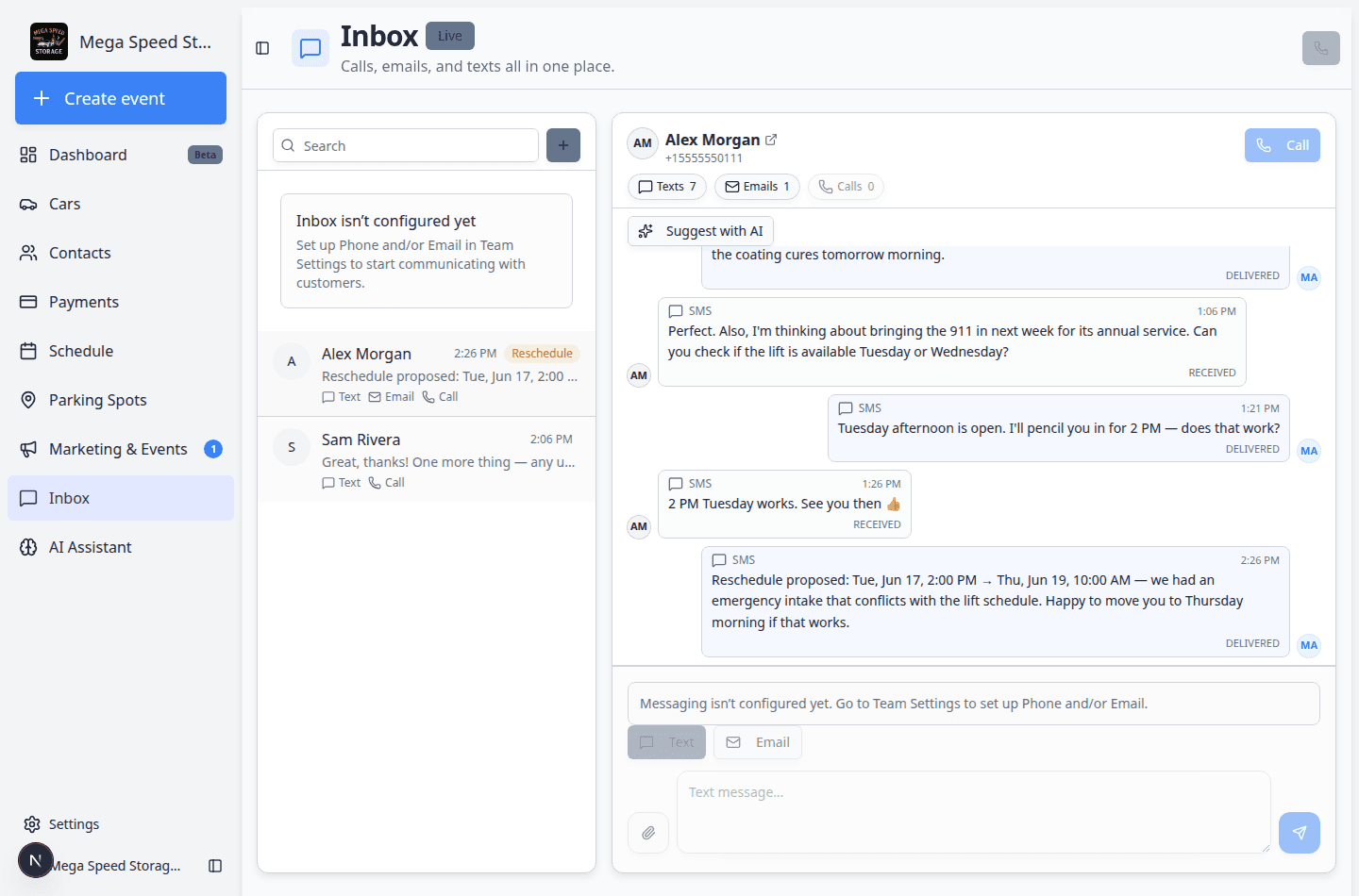 Inbox conversation list with a menu open showing the Mark unread option