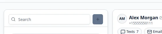Top of the Inbox conversation list showing the Search field and the plus button used to start a new conversation