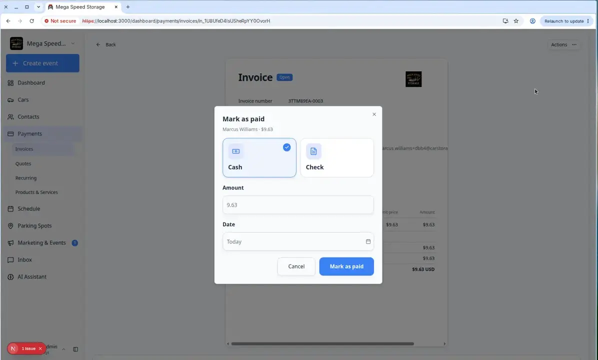 Mark invoice paid confirmation dialog