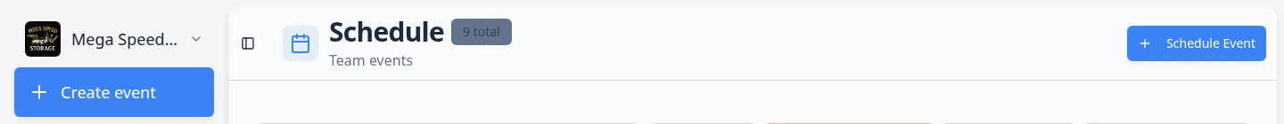 Top of the Schedule page showing Schedule Event, Full screen, and Filters and Settings buttons