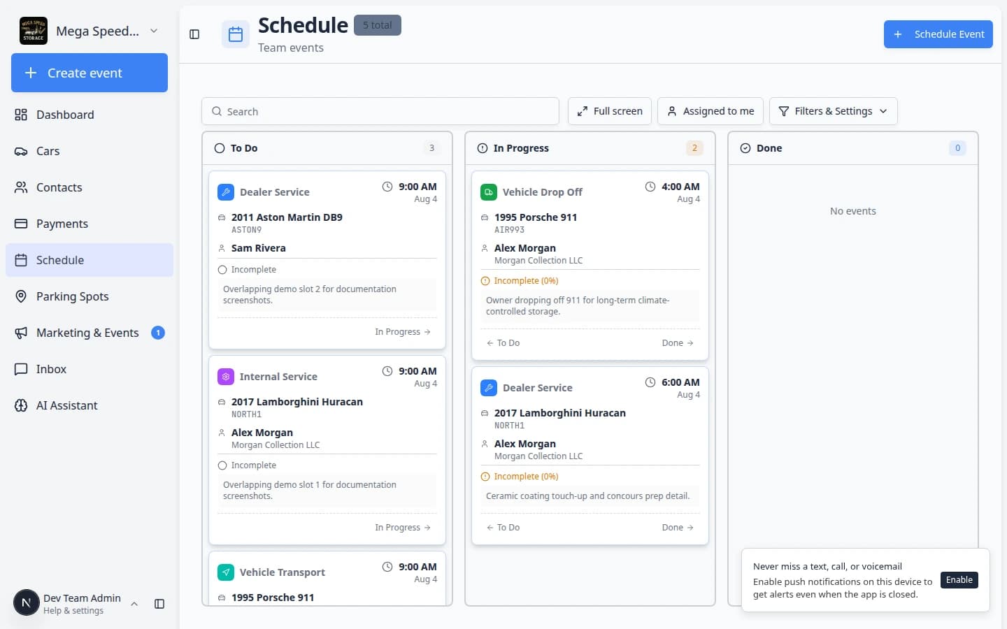 Grouped events dialog listing multiple appointments that share the same busy time slot on the calendar