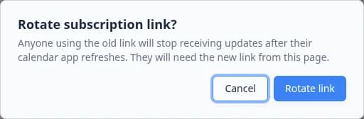 Rotate subscription link confirmation dialog with Cancel and Rotate link buttons