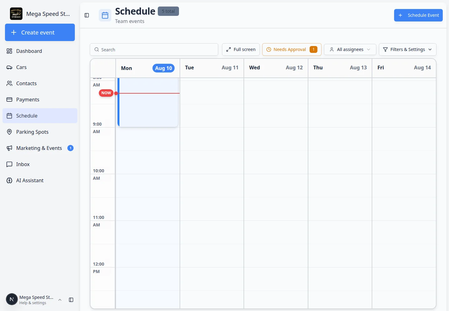 Schedule Progress view showing To Do, In Progress, and Done columns with vehicle event cards