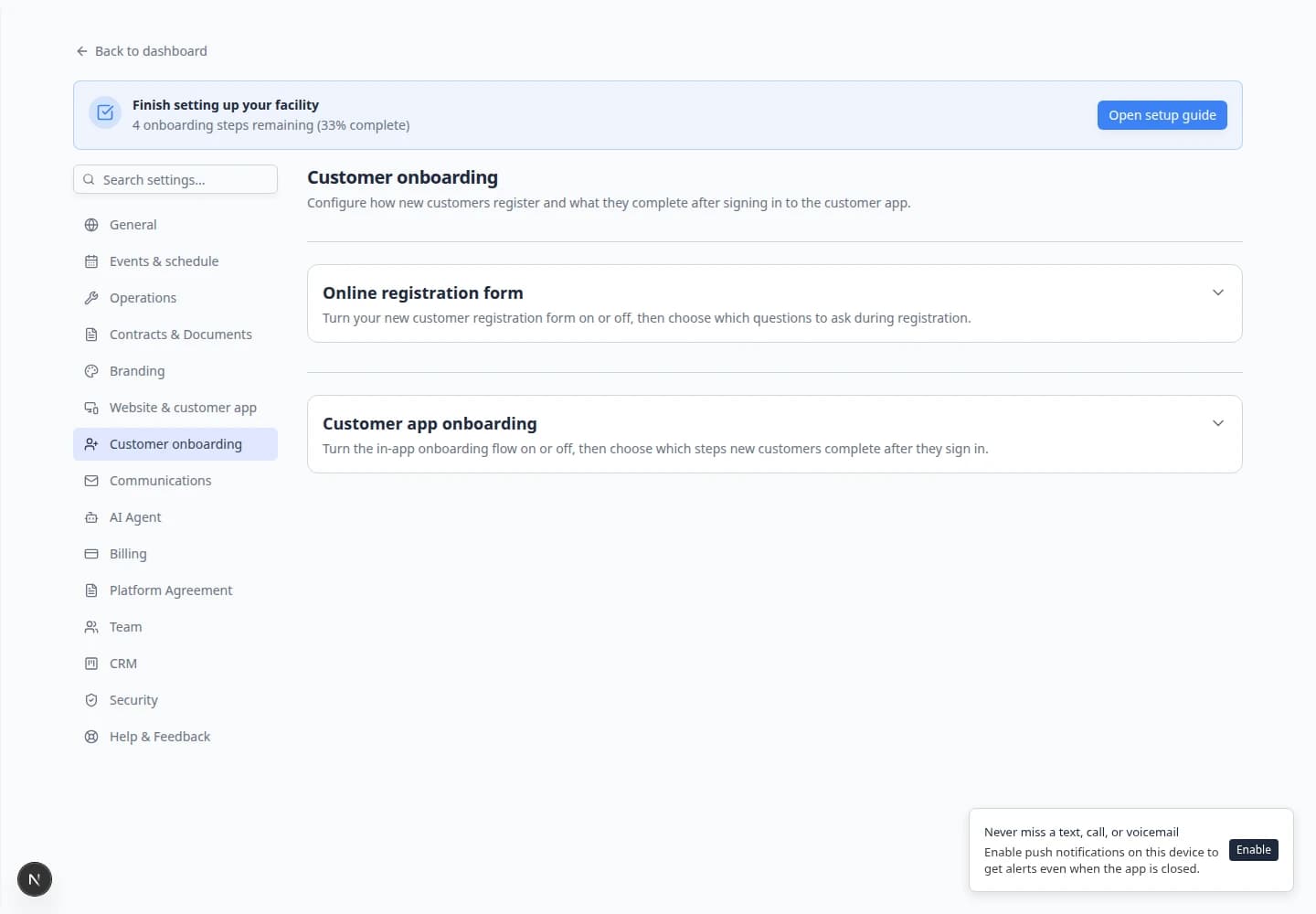 Customer onboarding Configure panel for Document Upload showing checkboxes for Insurance and Vehicle Registration document types