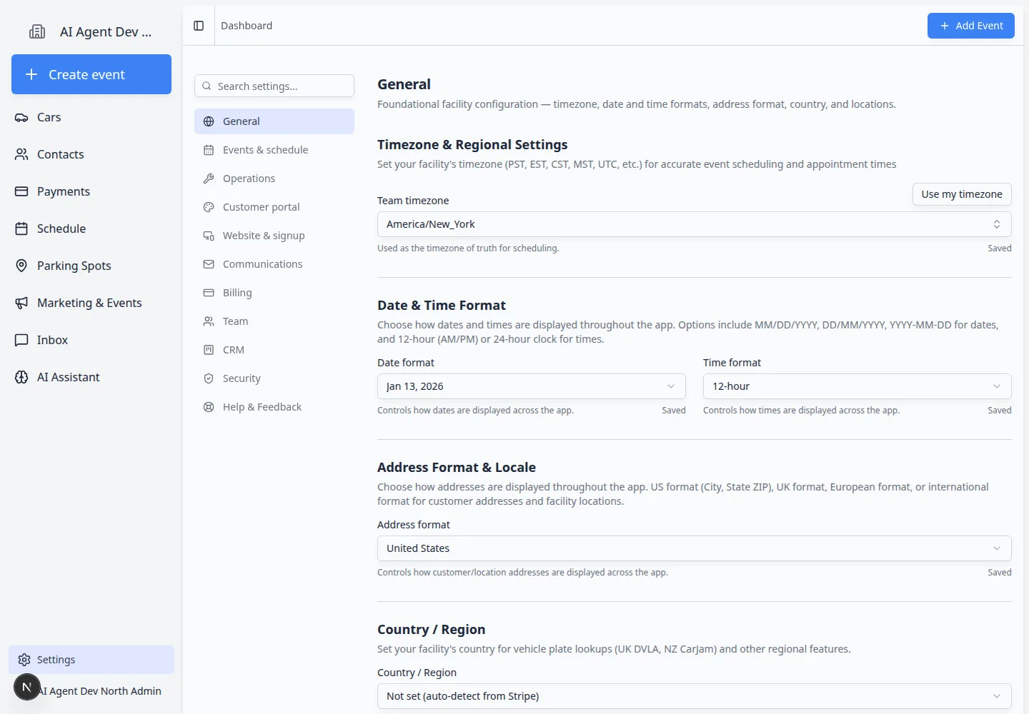Settings page showing the General settings area with the Settings sidebar