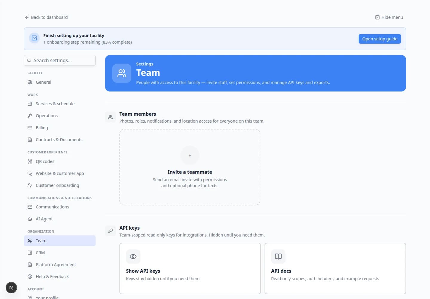 Invite team member dialog on team settings